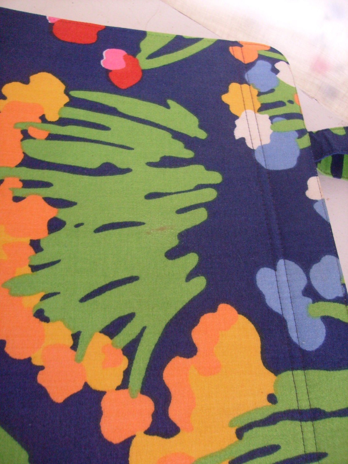 Memorial Day Sale Vintage Margaret Smith handbag purse floral vibrant colors on blue background fabric
