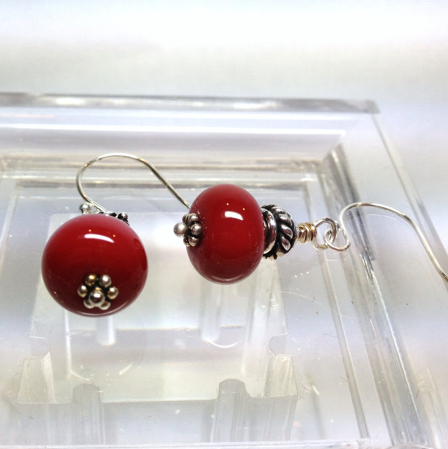 Red Art Glass Sterling Silver Earrings