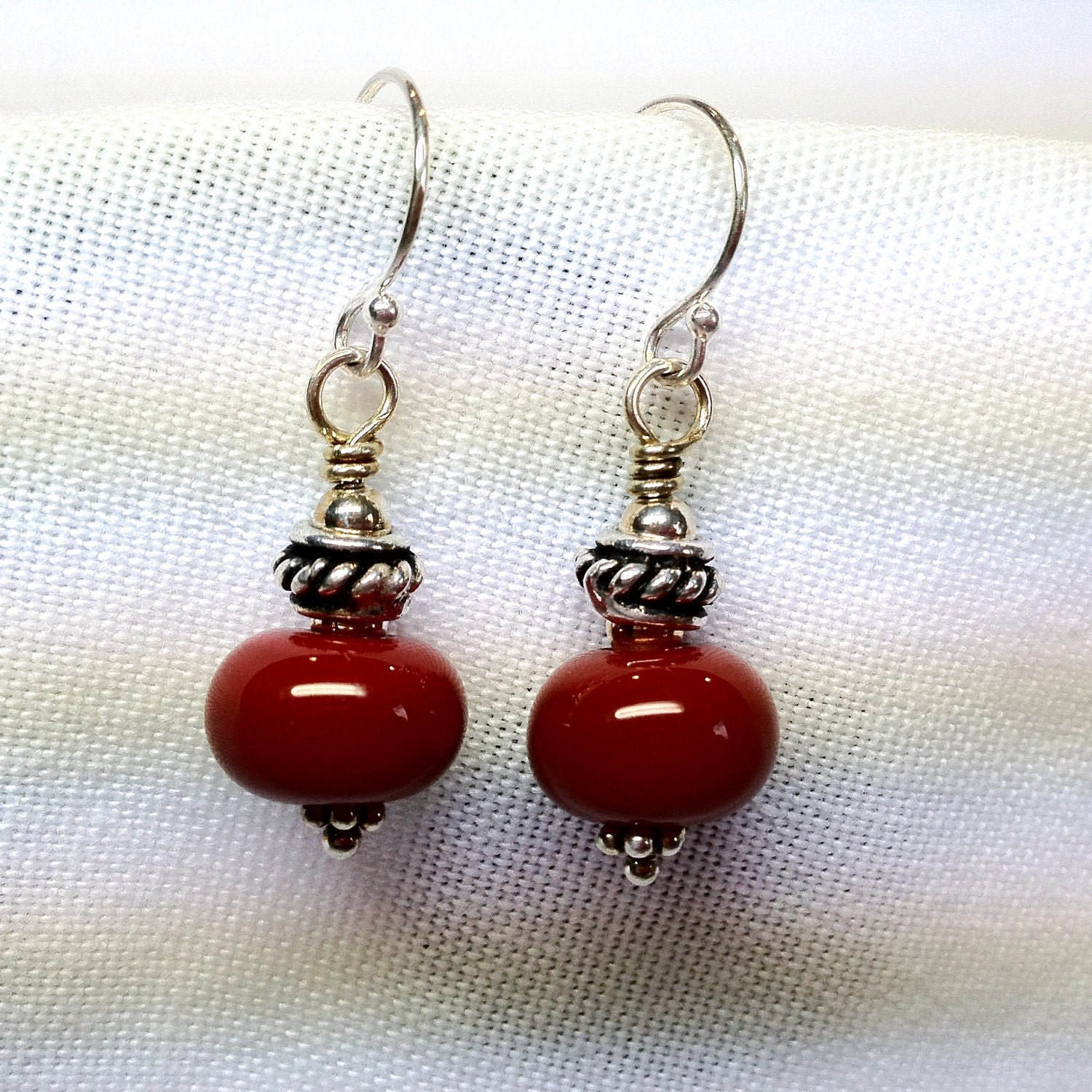 Red Art Glass Sterling Silver Earrings
