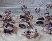 Fabric Hand stamped Flower Place Card Holder Plum and Ivory  Set of 10 by My Broken Art on Etsy