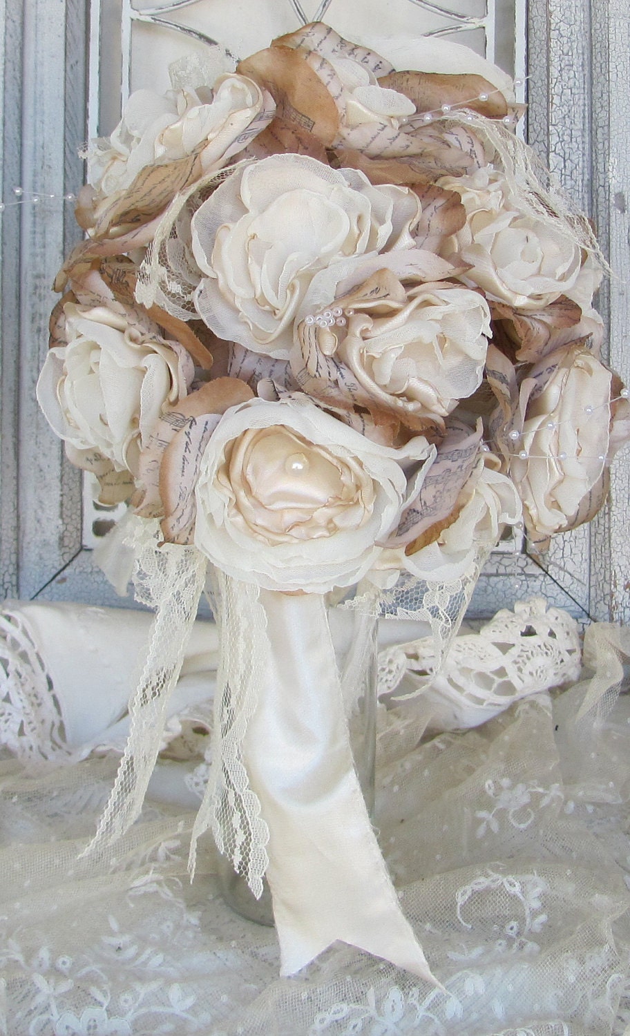 Vintage Inspired Wedding Bouquet Cream, Ivory and Beige Custom Order any color