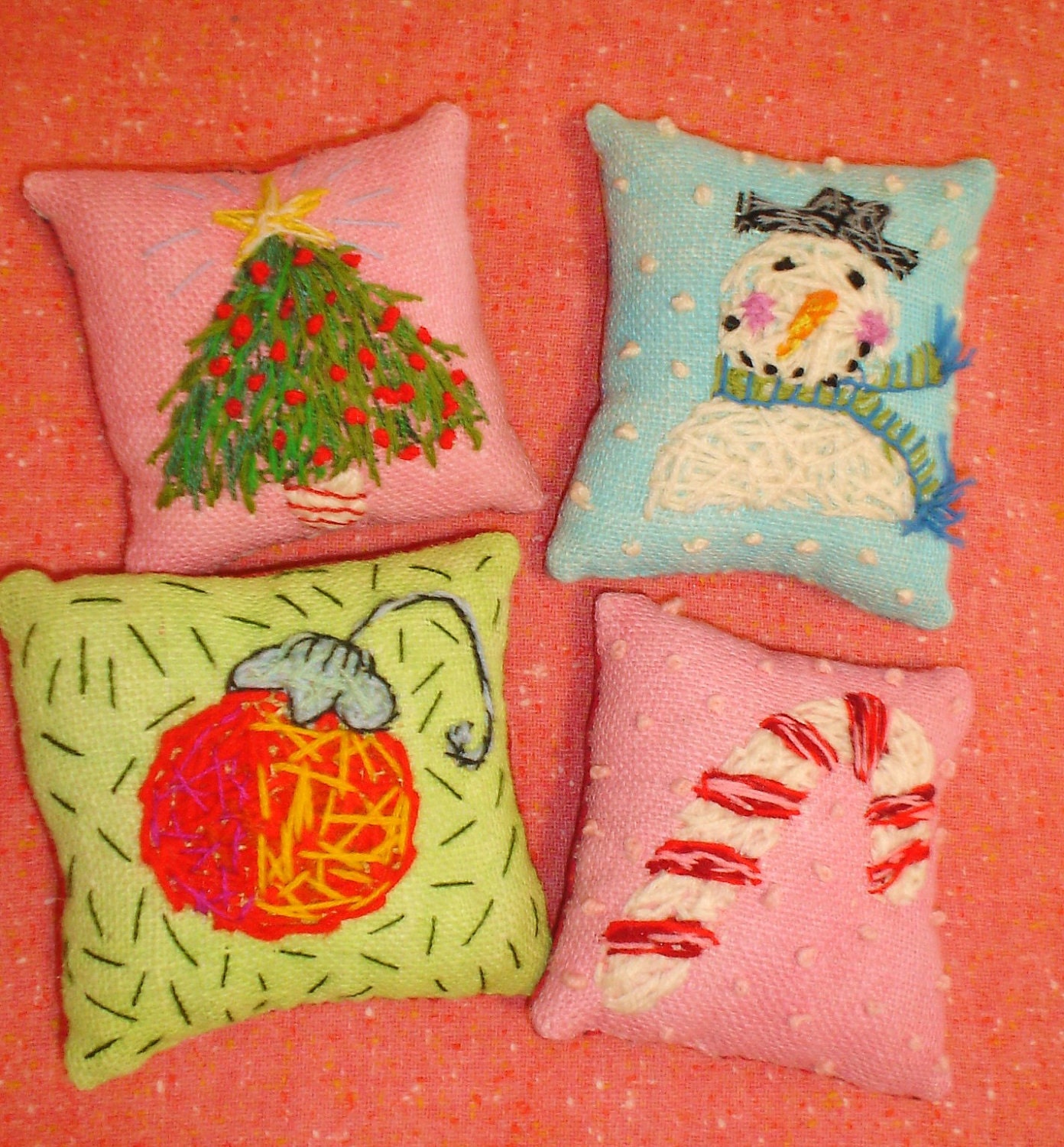 Christmas Motif Freehand Embroidered Mini Pillow Single pillow