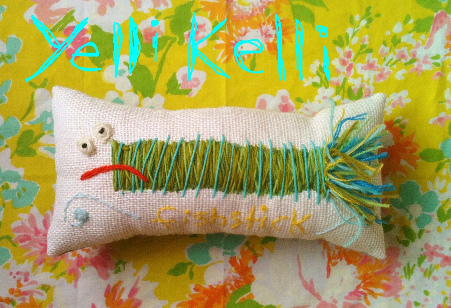 Fish Sticks Original Wool Embroidery Pillow Custom Order Only