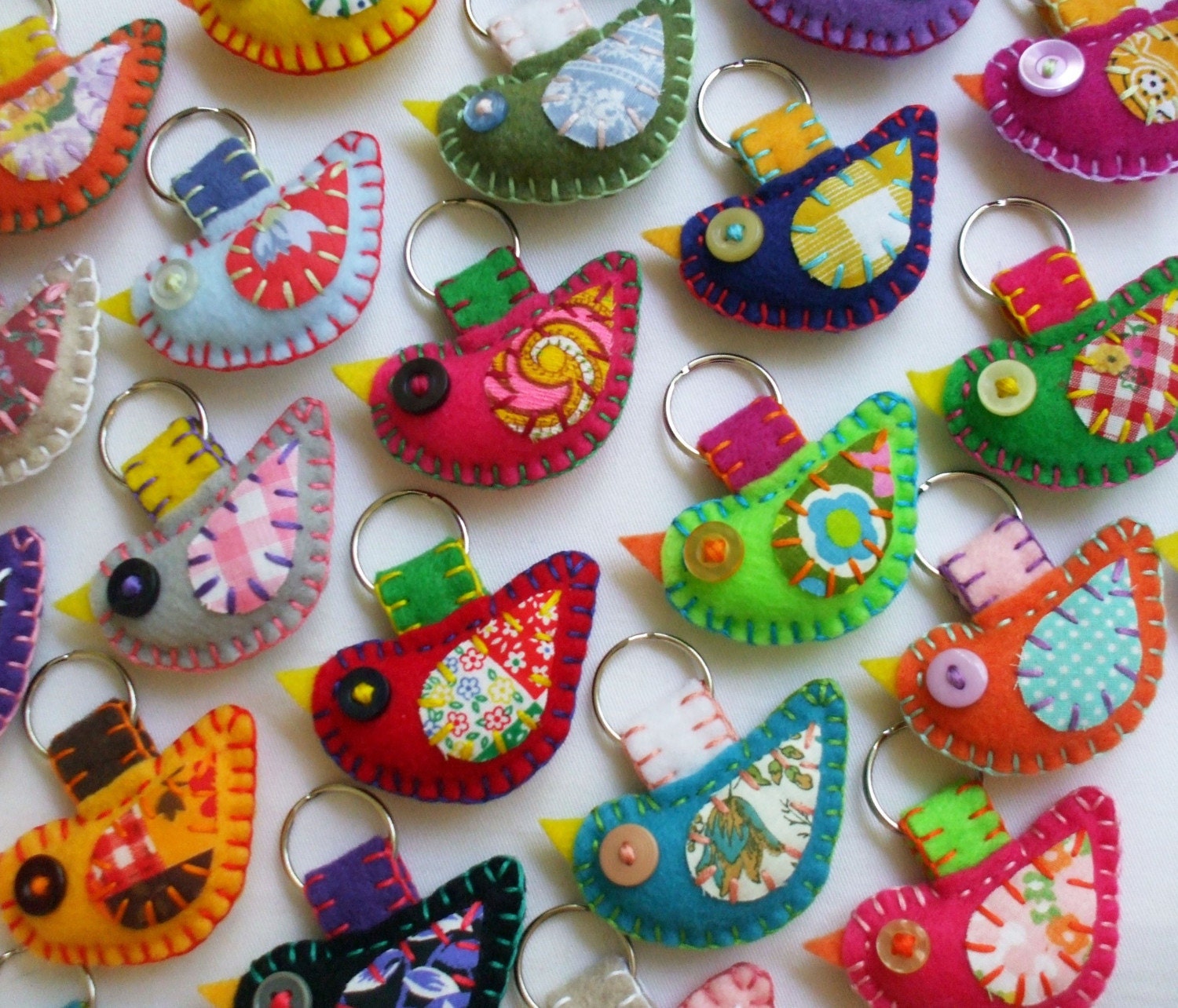 Wholesale Lot of 8 Eco Friendly Felt Bird Keychains Embroidery Cute Embroidery