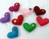 Wholesale Lot of 8 Felt Heart Ornaments Embroidery Coloful Party Favors Valentines Day Made to Order