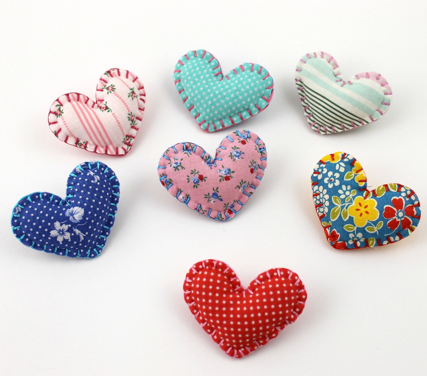 Wholesale Lot Set of 8 Heart Pin Brooches Heart Shaped Felt Fabric Cute Valentines Day Love