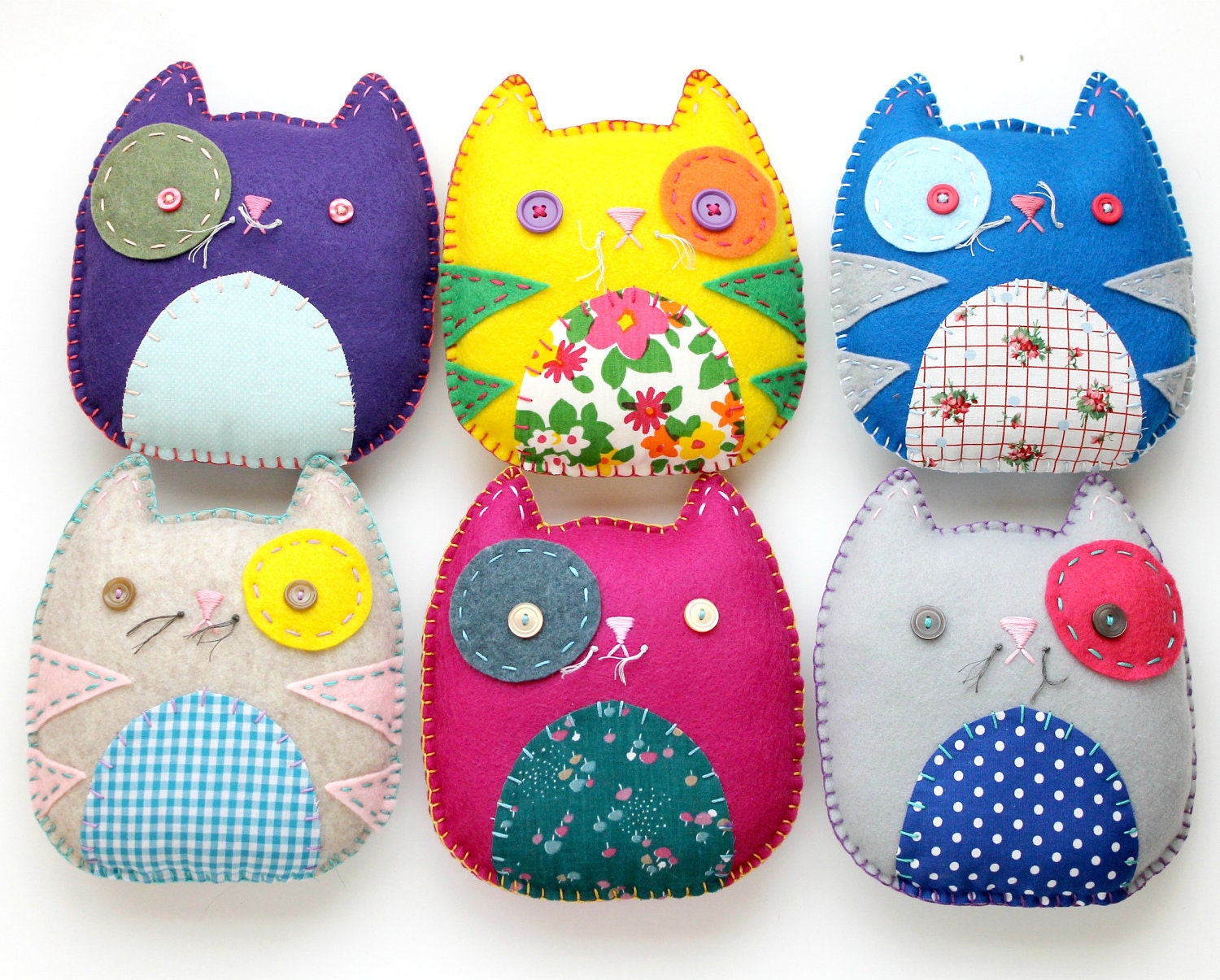 Wholesale Lot of 6 Felt Kitty Cat Plush Toys Softies Stuffed Animal Party Favors Gifts