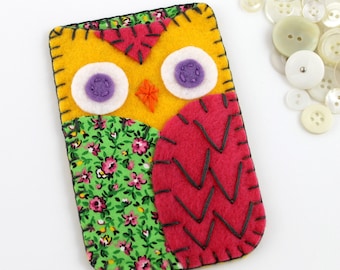 Felt Owl iPhone 5 Samsung Blackberry Case Cozy Pink Green Yellow Floral MADE TO ORDER