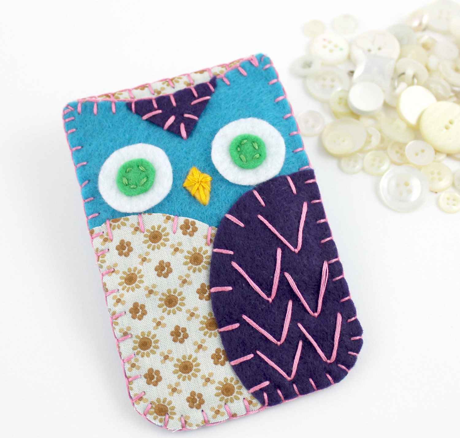 Felt Owl Cell Phone Case Teal Dark Purple Iphone Blackberry Smartphone MADE TO ORDER
