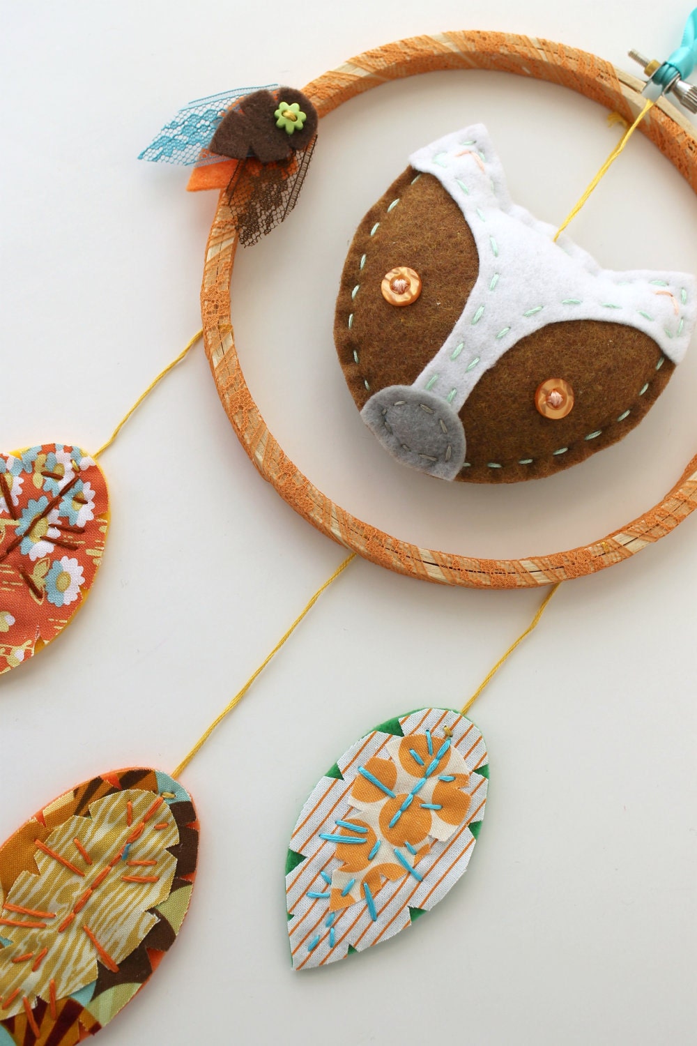 Fox Dreamcatcher Wall Hanging Plush Eco Felt Feathers Hand Embroidery MADE TO ORDER