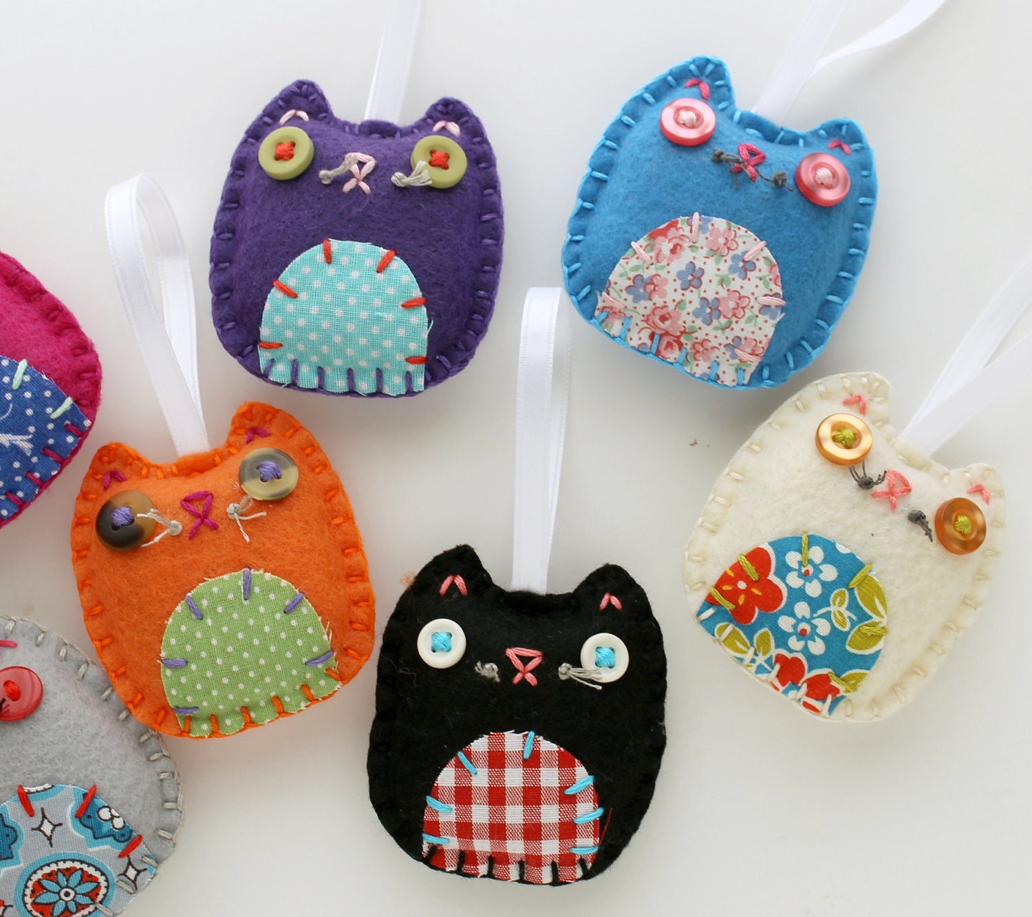 Wholesale Lot of 8 Eco Felt Kitty Cat Ornaments Party Favors Gifts