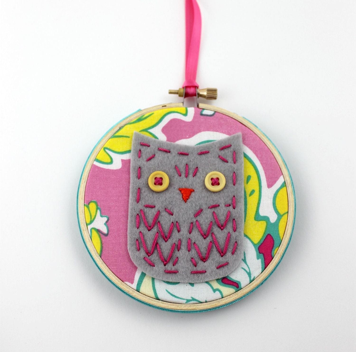 Felt Owl Embroidery Hoop Wall Art Modern 4 inch Hanging Cute Whimsical READY TO SHIP