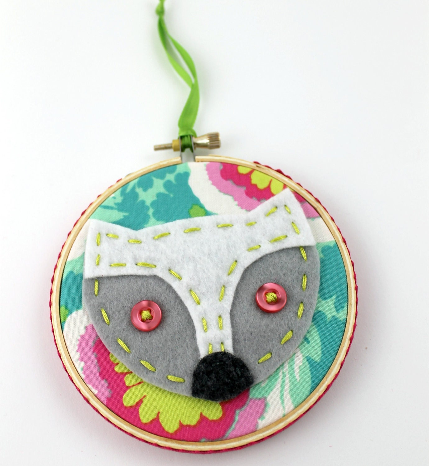 Felt Fox Embroidery Hoop Wall Art Modern 4 inch Hanging Cute Whimsical READY TO SHIP