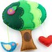 Eco Felt Tree Plush Mobile Wall Hanging Bird Heart Teal Green Red Childrens Decor Woodland