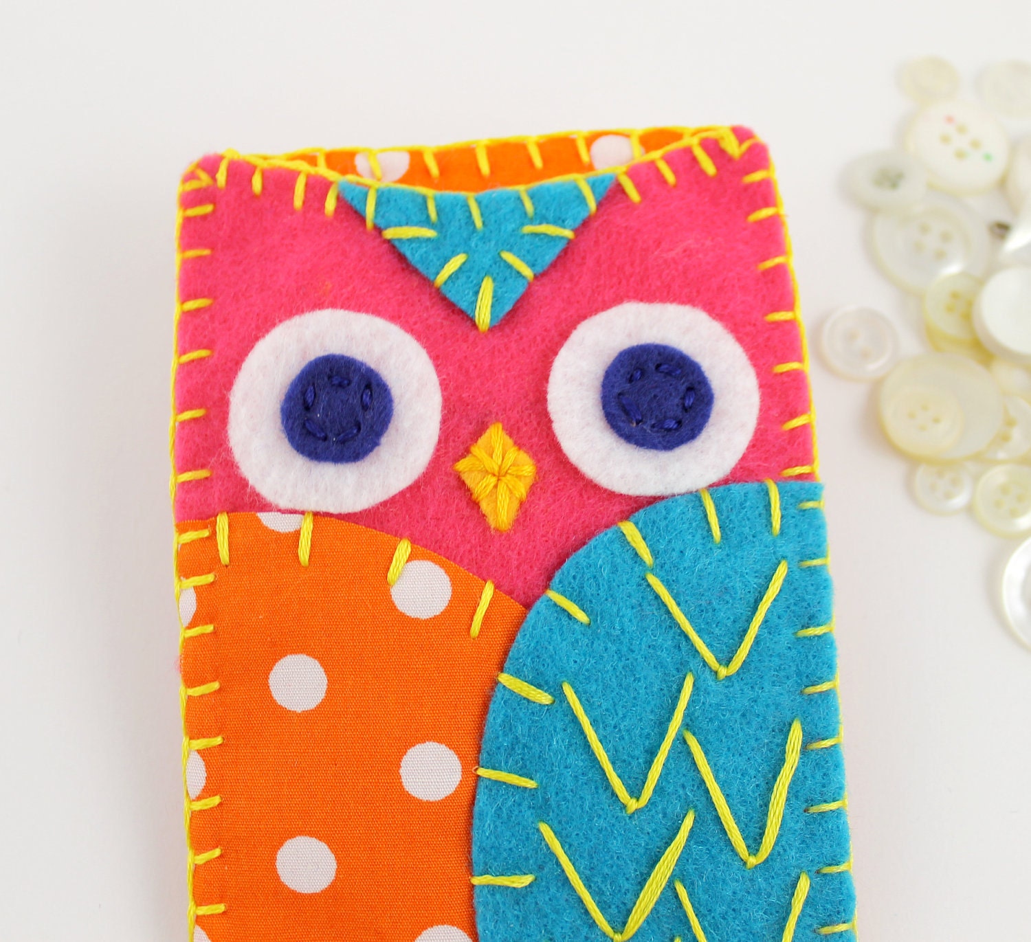 Felt Owl iPhone Samsung Blackberry Case Cozy Orange Pink Teal