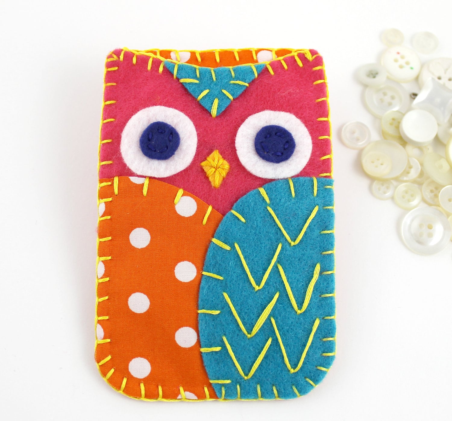 Felt Owl iPhone Samsung Blackberry Case Cozy Orange Pink Teal