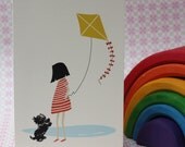 Girl with dog and kite Notecard (set of 10)