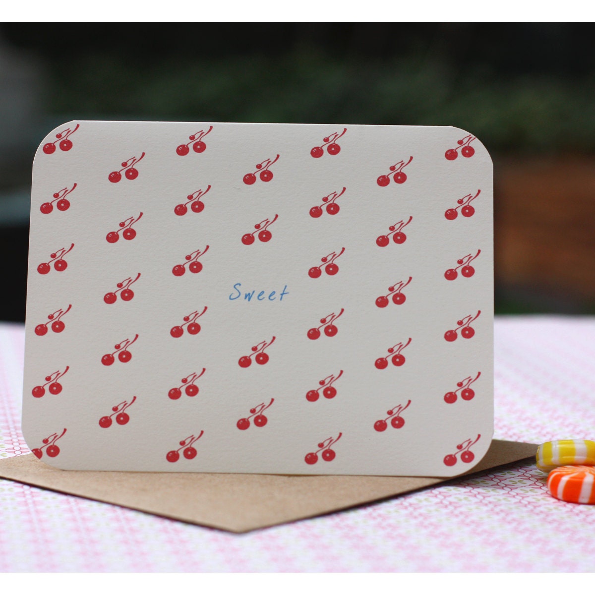 Cherry Note Card- cover text can be personalized  (set of 10)