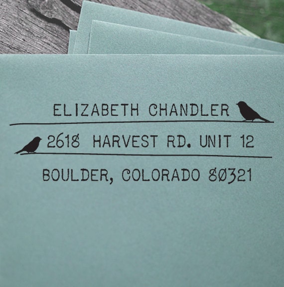Custom Return Address Stamp - Self Inking Stamp - cute birds wedding housewarming gift - 1011