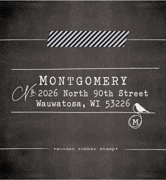 Custom Rubber Stamp - Address wedding gift - Wood Handle - Family Housewarming Gift - Monogram Calligraphy - 1001