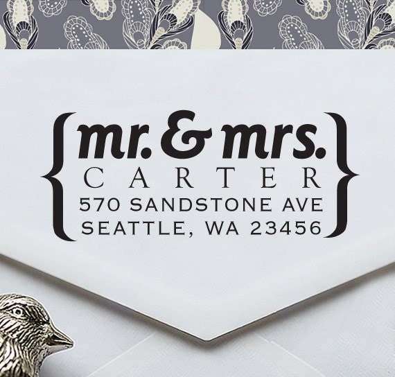 Custom Rubber Stamp Address Eco Mount - cute housewarming birthday wedding gift - ea1008