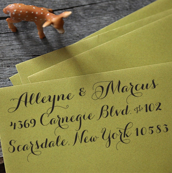 Custom Address Stamp - Calligraphy Wood Handle - wedding personal housewarming gift - 1025