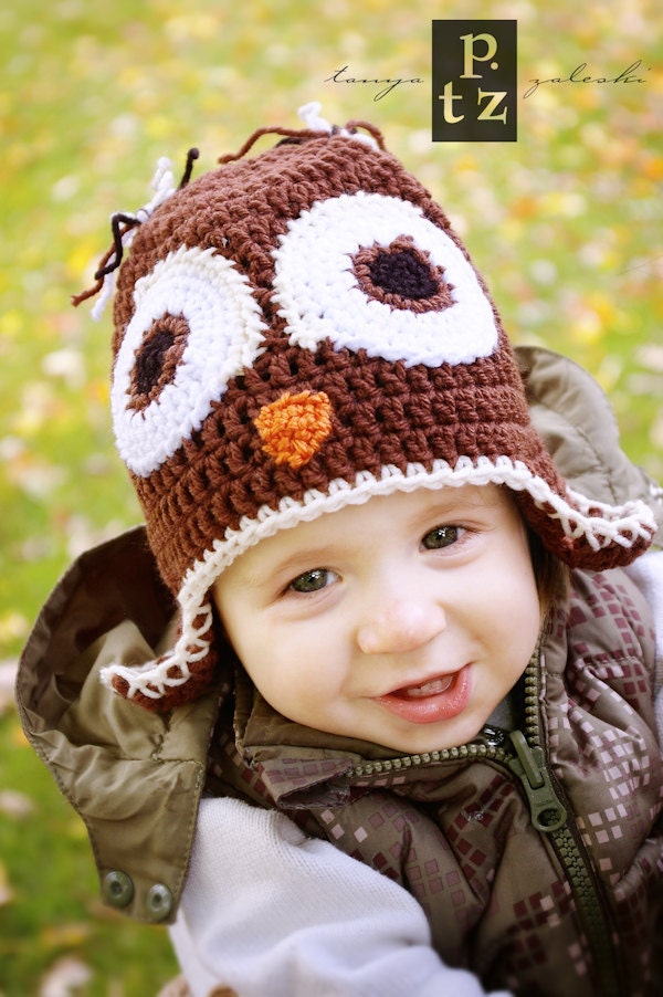 Crochet Owl Hat Baby and Toddler sizes