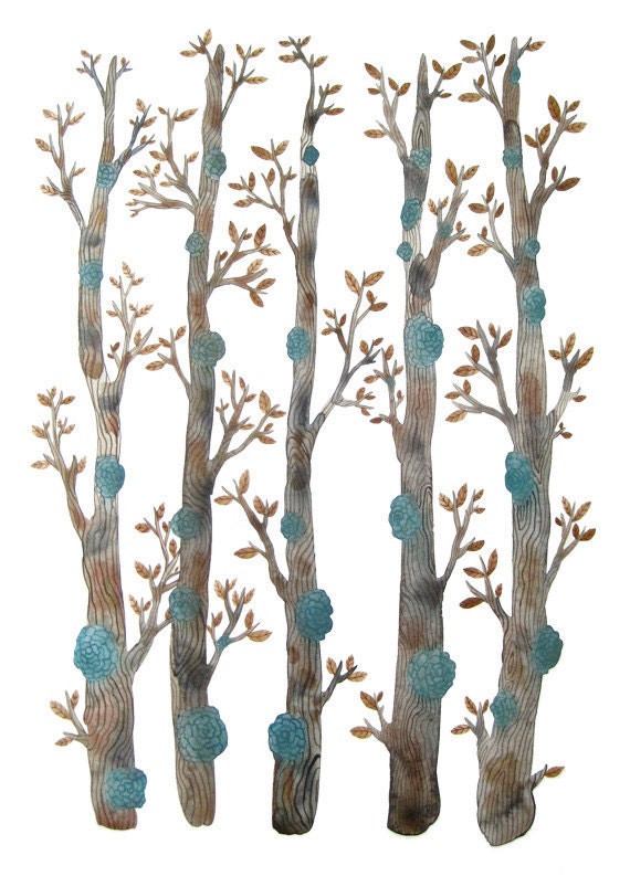 Fungi Forest large original watercolor painting