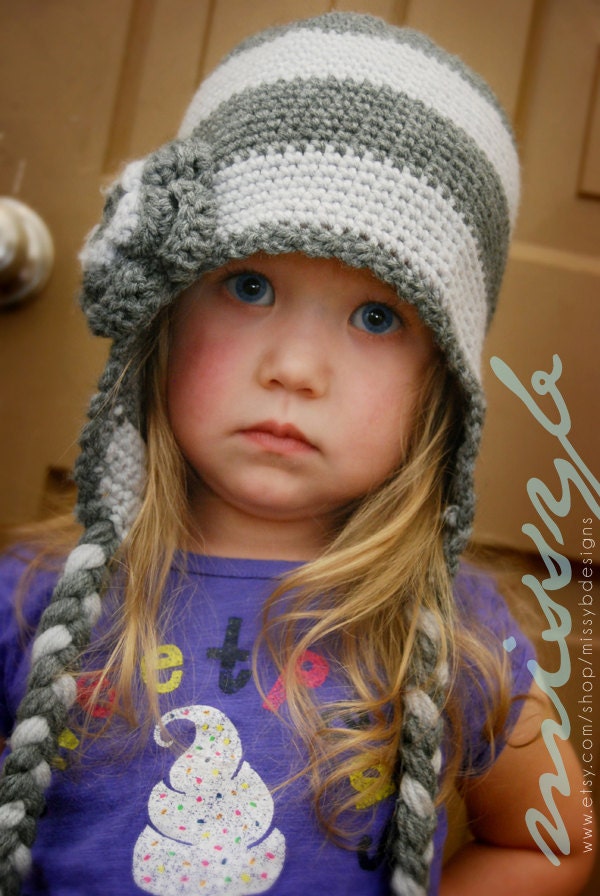 Crochet Hat Pattern - Striped Flap Hat - EASY to make - kid size - PDF pattern - Fun Photography Prop - Instant Download