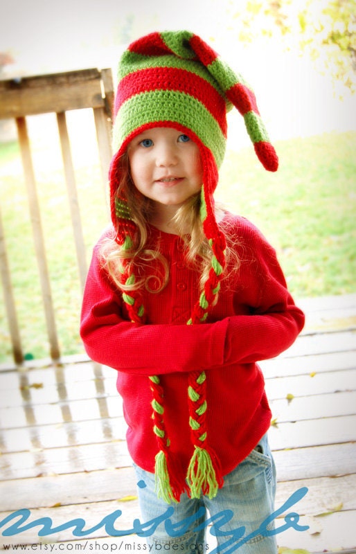 Crochet Hat Pattern - Christmas Elf Hat - EASY -  Child Size - PDF pattern - Instand Download