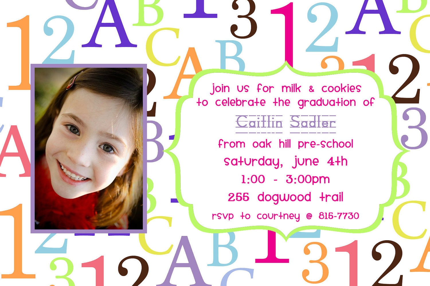 ABC Preschool Graduation/Birthday Photo Invitation
