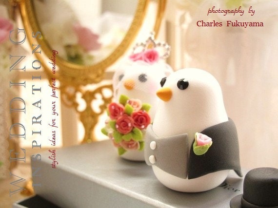 bride and groom bird with swallow-tailed coat, tuxedo Wedding Cake Topper