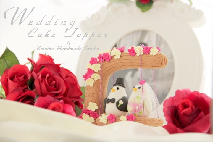 love birds with  swing Wedding Cake Topper