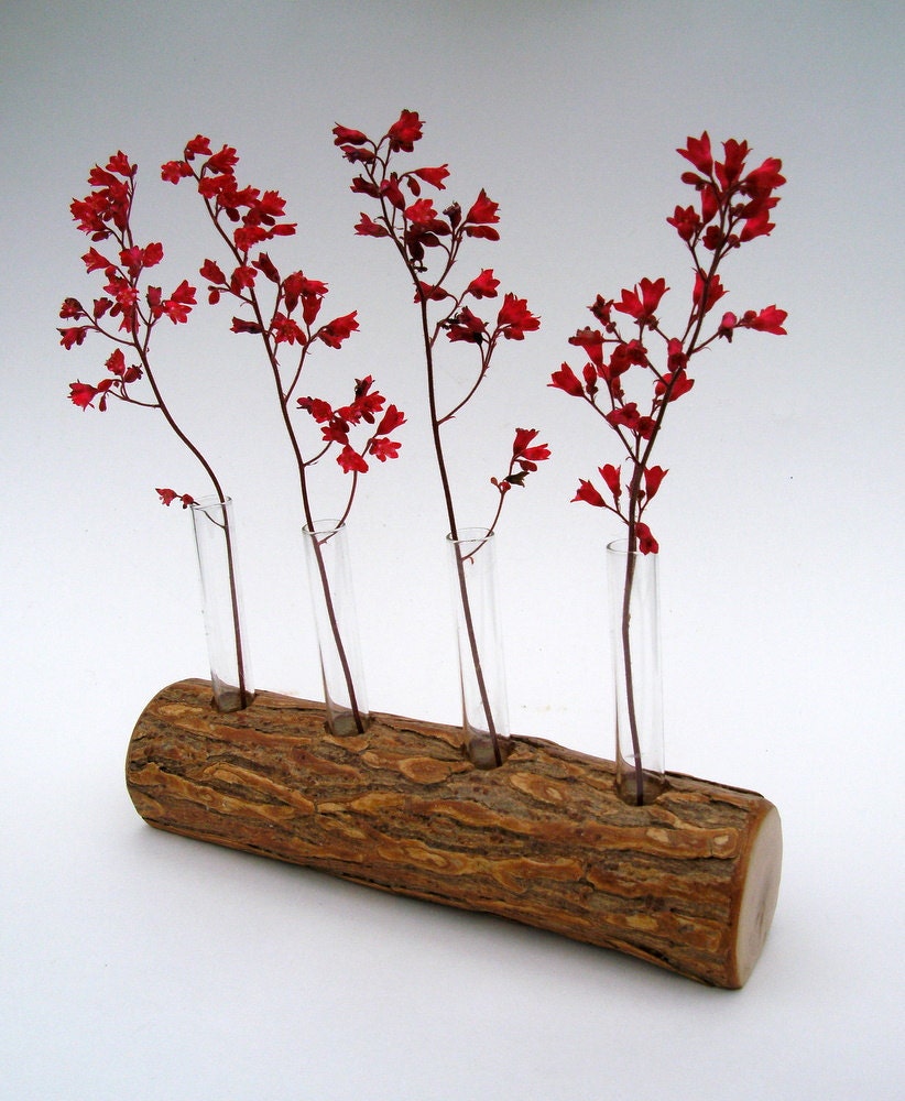 Rustic Vase for 4 Flowers Handmade of Willow Wood
