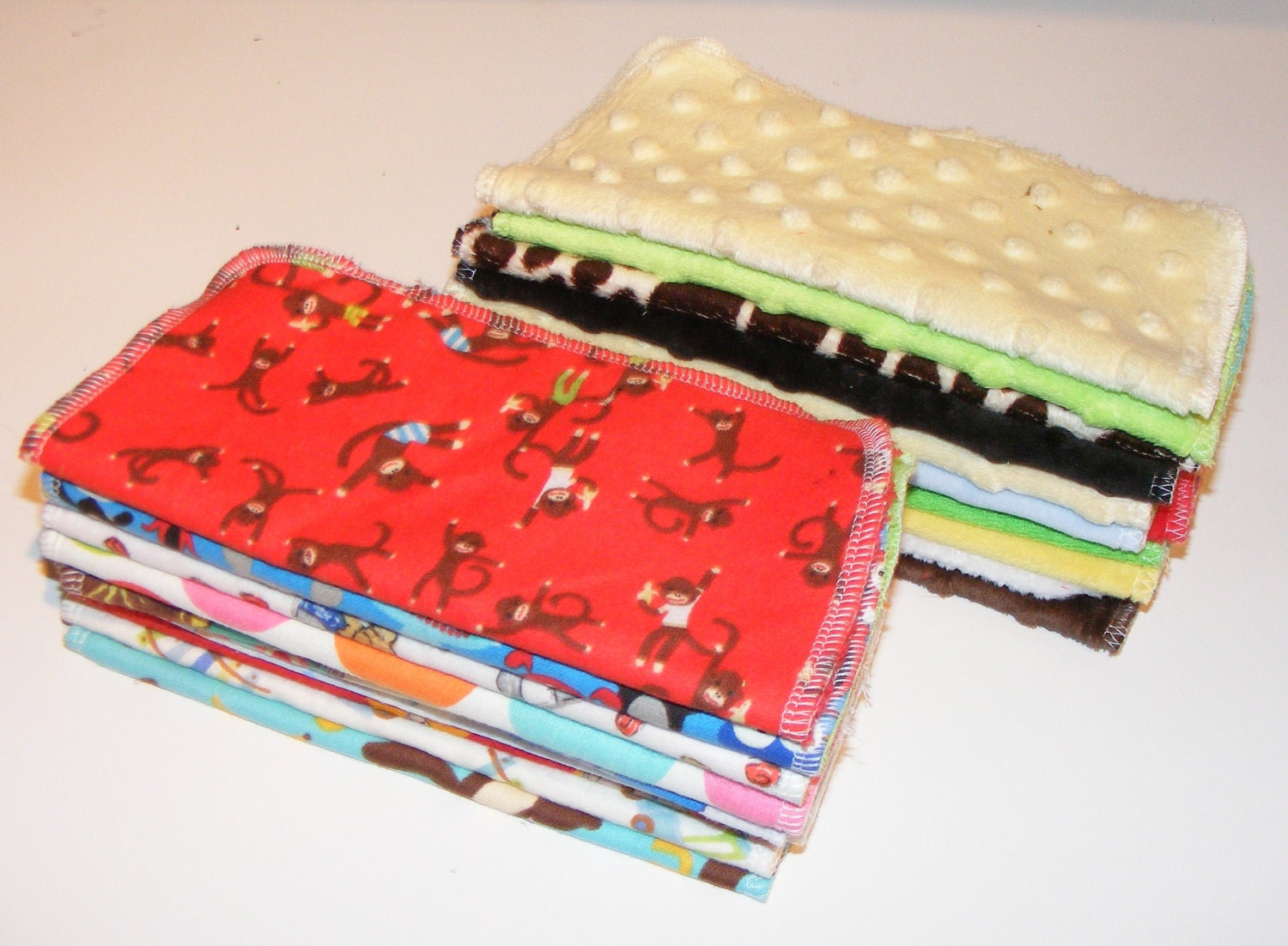 Set of 10 minky/ flannel wipes in Cute Gender Neutral or Unisex prints
