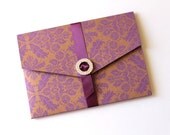Ginger Pocket fold Crystal Buckle Damask Invitation Set Sample - Purple and Gold
