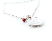 Love Heart Necklace, Handmade Solid Silver Sweetheart & Ruby Pendant with Loveheart Charm