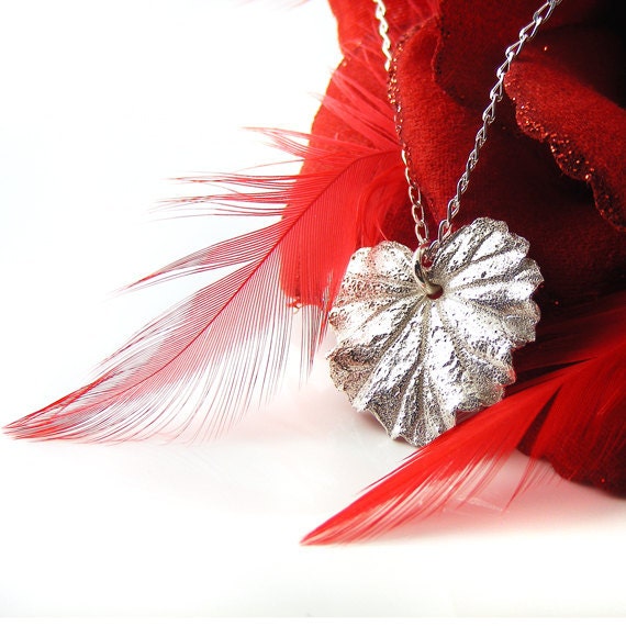 Silver Leaf Necklace, One of a kind Pendant, Handmade Silver Leaf in Recycled Silver, Real Geranium Leaf