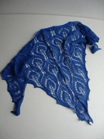 Sapphire Triangular Lace Shawl Royal Blue Hand Knit Lace