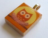 Scrabble Tile Pendant - Brown Owl