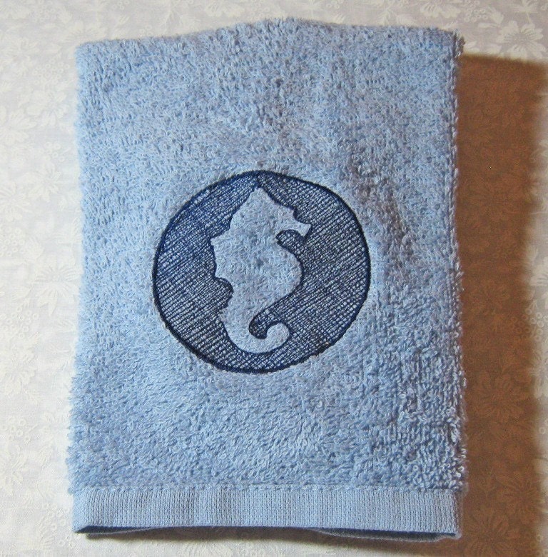 Crochet Hanging towel with embossed seahorse