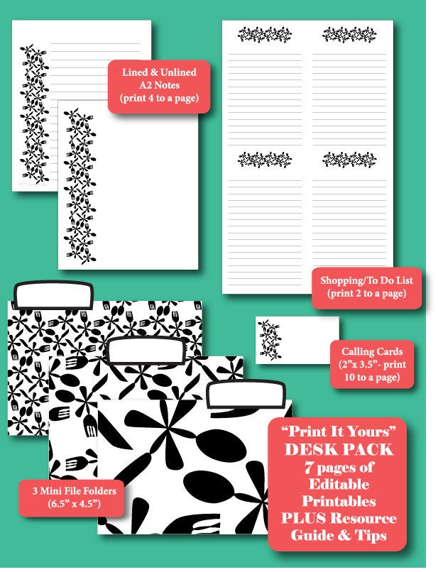 Desk Pack-EDITABLE Printables in "Floral Flatware"