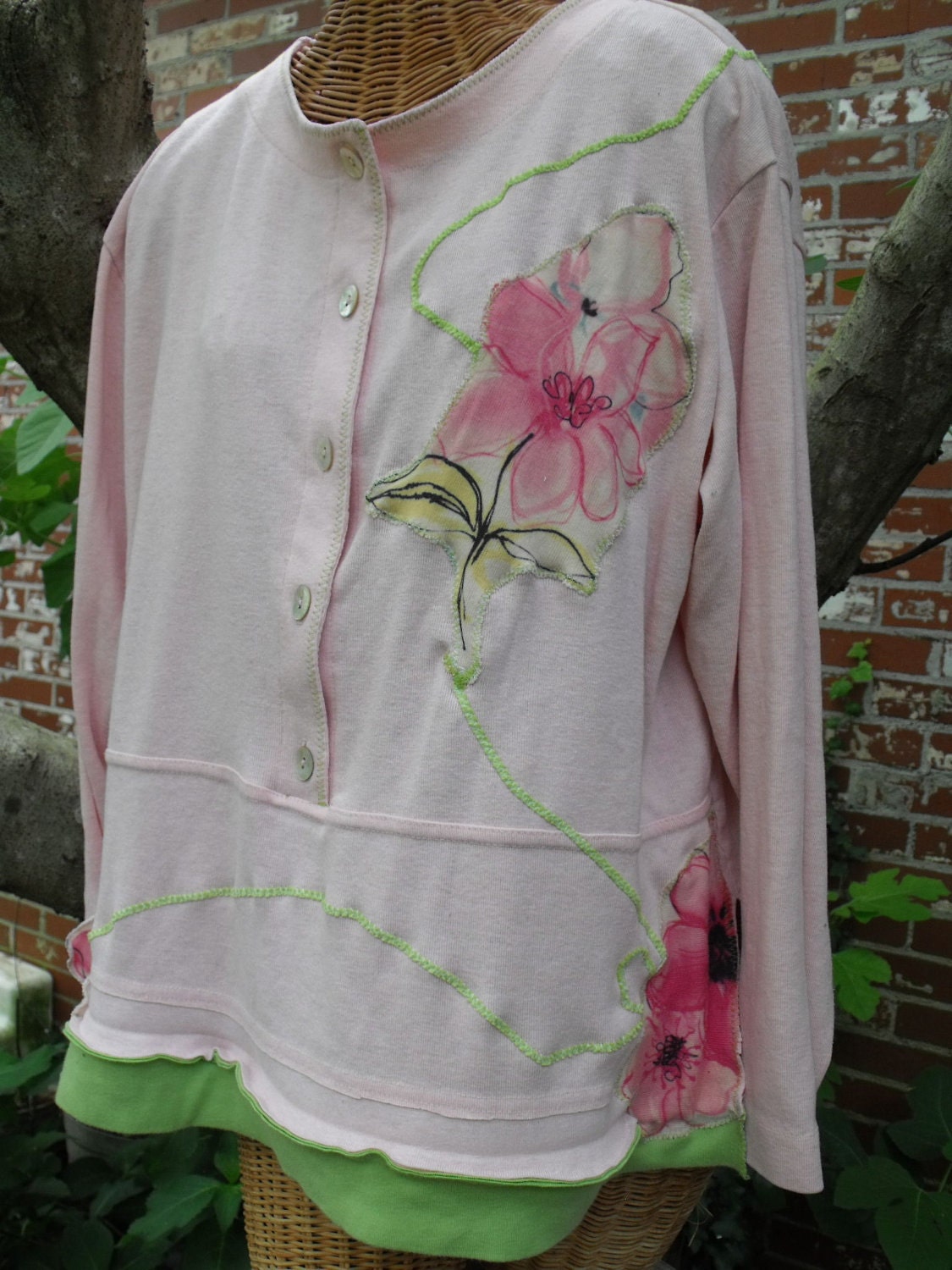 Pink Shirt with Appliqued Flowers