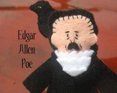Edgar Allen Poe With Raven Felt Finger Puppet
