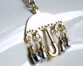 Raindrops from Heaven- 14k Gold Umbrella  necklace,  simple gold necklace, mixed metals, raindrop necklace, rainy day charm
