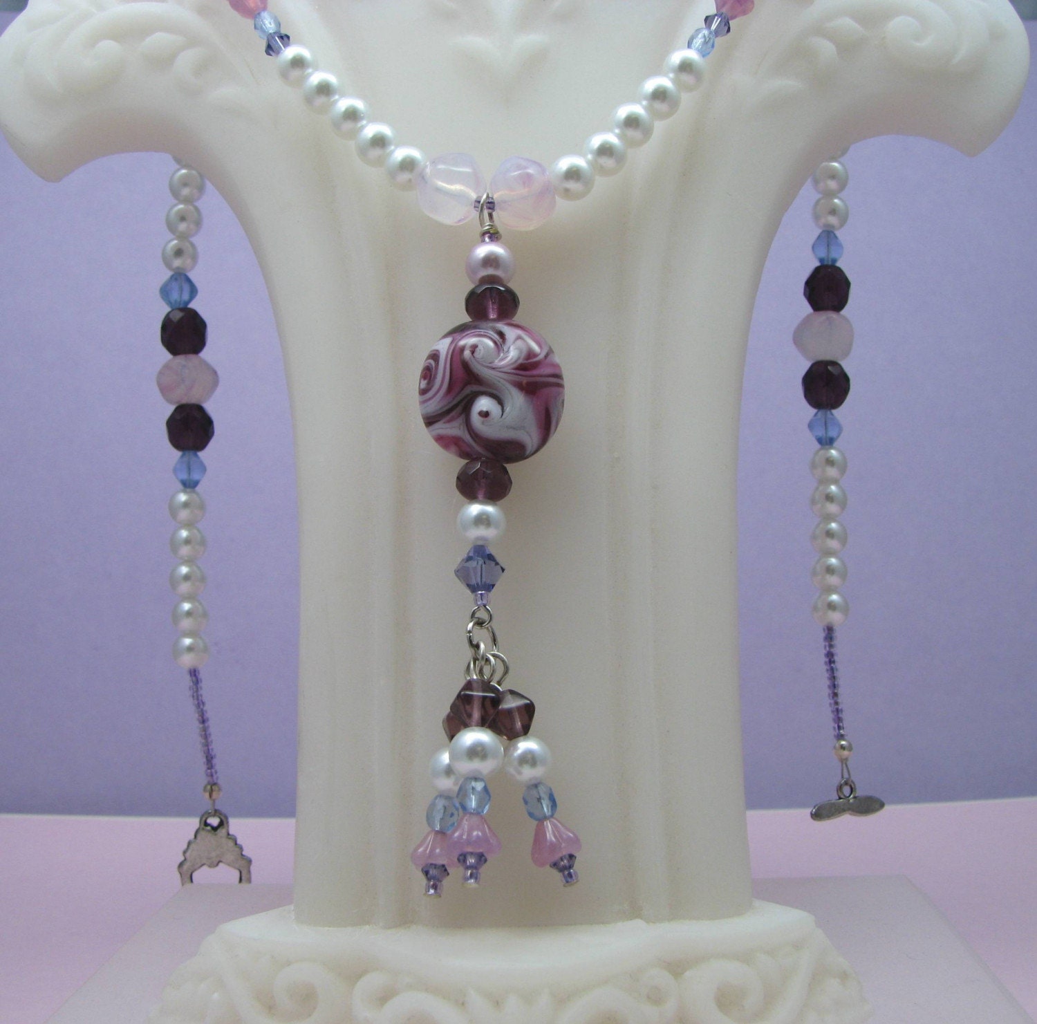 Pretty Pleasing Purples, Lampwork and Pearl Necklace