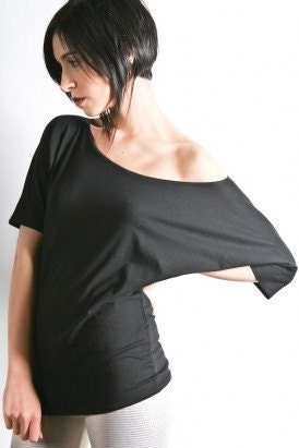 Fitted Off Shoulder Top - Womens Cotton Basic Shirts Fashion Black Small Medium Large