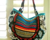 15% COUPON SALE, handmade fabric bag, purse, tote, Hobo, tribal, ethnic, vintage woven fabric, anthropology inspired