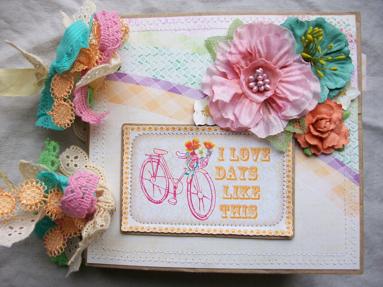 PREMADE Paper Bag scrapbook Photo ALBUM ocbrandy -I love days like this- mini-webster's pages- book