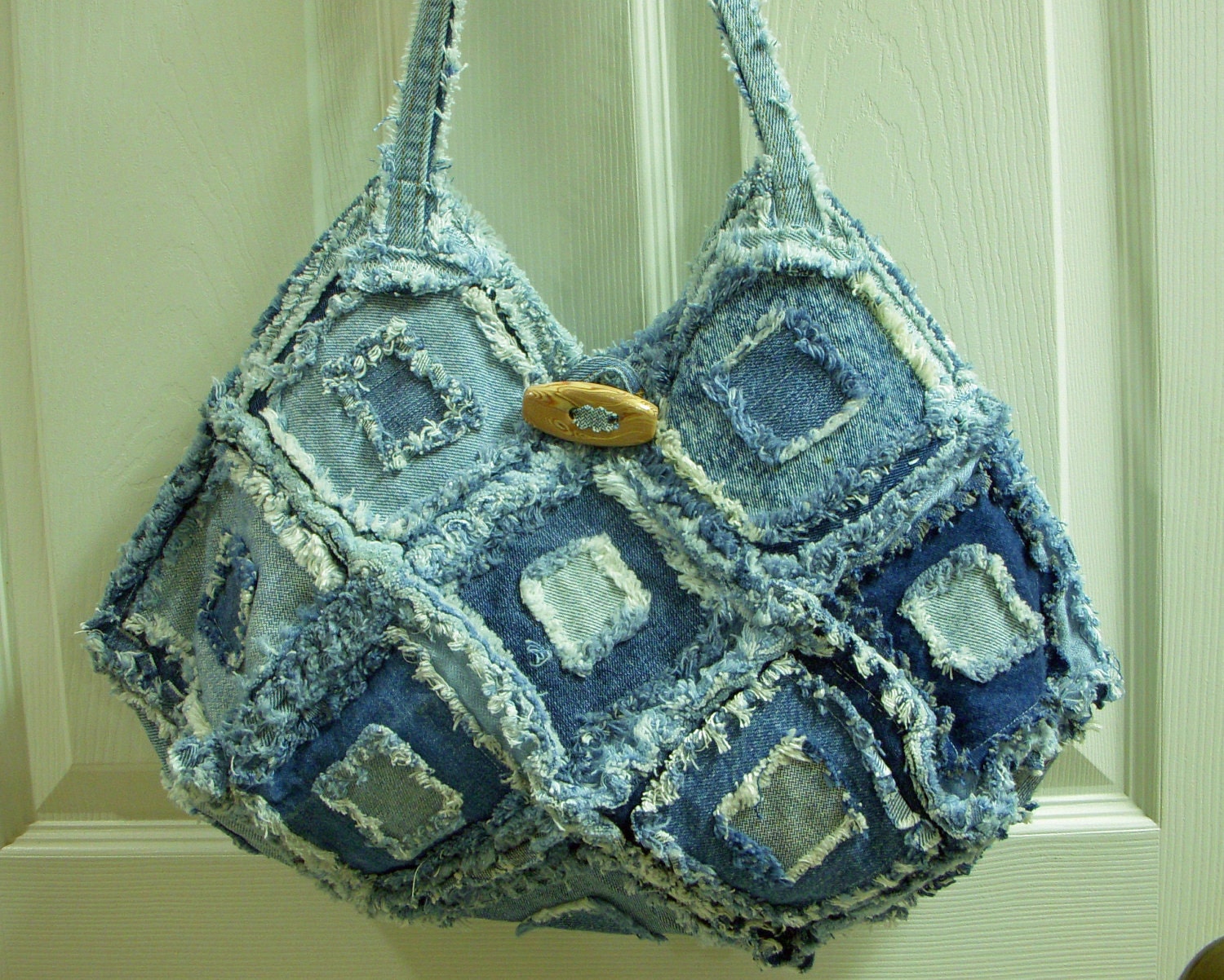 Large Square Recycled Blue Jean Denim Purse